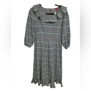 NEW Kitri | Sydney Check Frill Dress Plaid Ruffle Women's Blue Grey Sz US 6
